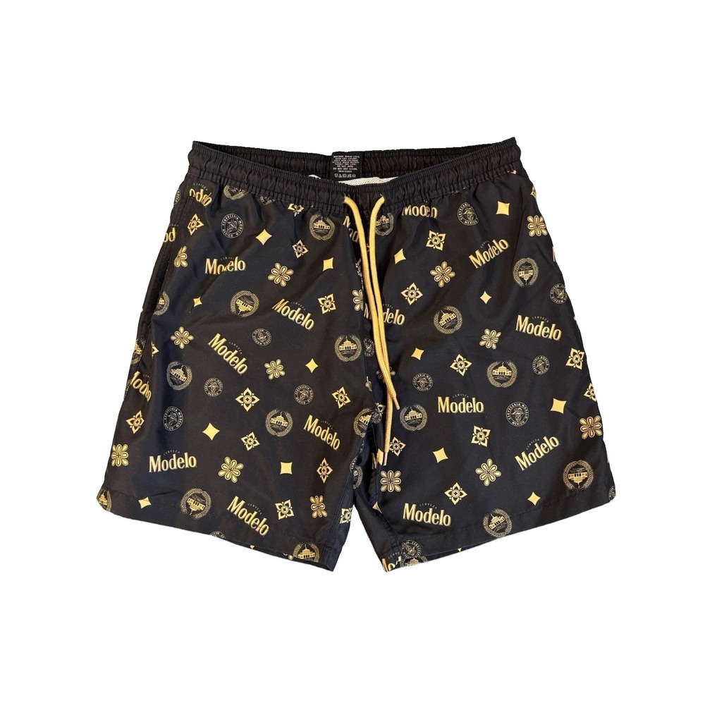 Modelo Beer Swim Trunks Men's M Black Gold Board Shorts Festival Rave Hypebeast